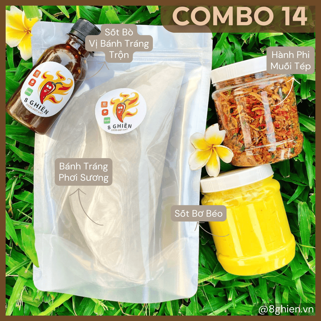 Bánh Tráng Phơi Sương Muối Hành Phi kèm Hủ Bơ To, Chai Sốt Bò (Combo 14) Bánh Tráng Phơi Sương Muối Hành Phi kèm Hủ Bơ To, Chai Sốt Bò (Combo 14)