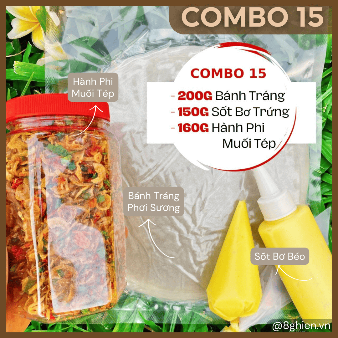 Bánh Tráng Phơi Sương, Hành Phi Muối Tép, Chai Bơ Xịt TẶNG Ống Bơ Béo (Combo 15) Bánh Tráng Phơi Sương, Hành Phi Muối Tép, Chai Bơ Xịt TẶNG Ống Bơ Béo (Combo 15)