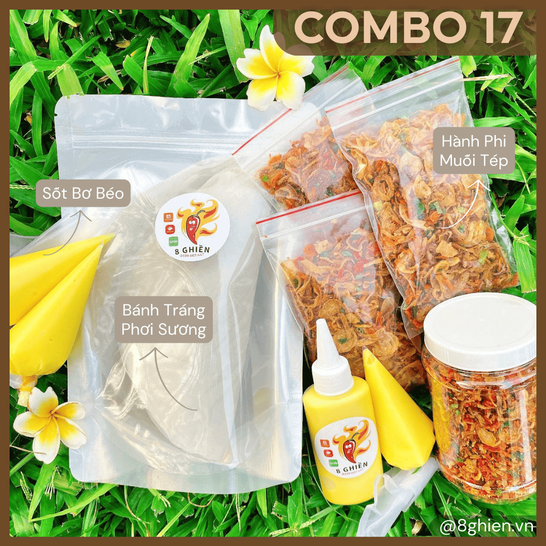 Combo Bánh Tráng Phơi Sương Siêu Topping Bơ Trứng & Muối Tép (Combo 17) Combo Bánh Tráng Phơi Sương Siêu Topping Bơ Trứng & Muối Tép (Combo 17) - Đặc Sản 8 Ghiền