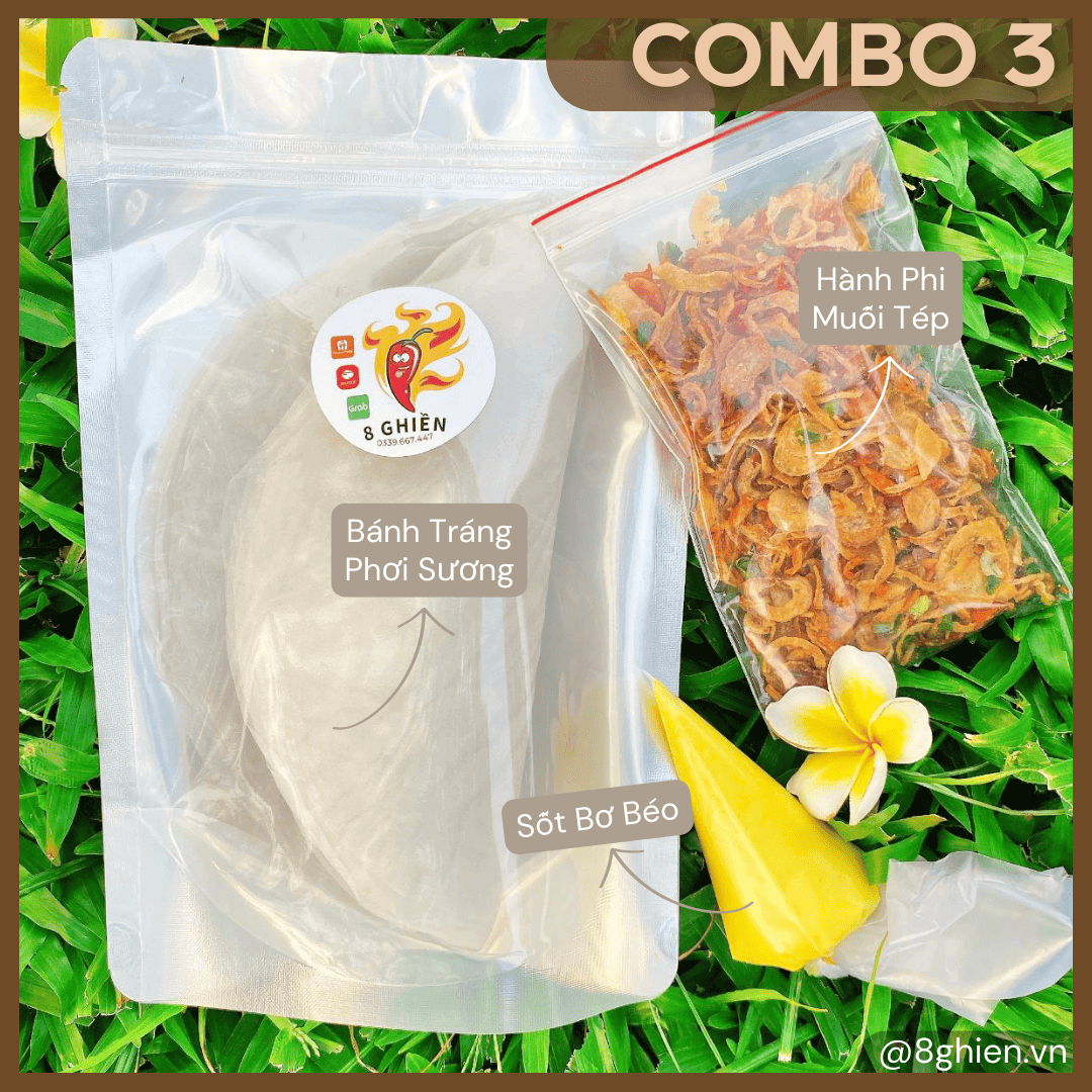 Bánh Tráng Phơi Sương Tây Ninh, Hành Phi Muối Tép, TẶNG Ống Bơ Trứng (Combo 3) Bánh Tráng Phơi Sương Tây Ninh, Hành Phi Muối Tép, TẶNG Ống Bơ Trứng (Combo 3) - Đặc Sản 8 Ghiền